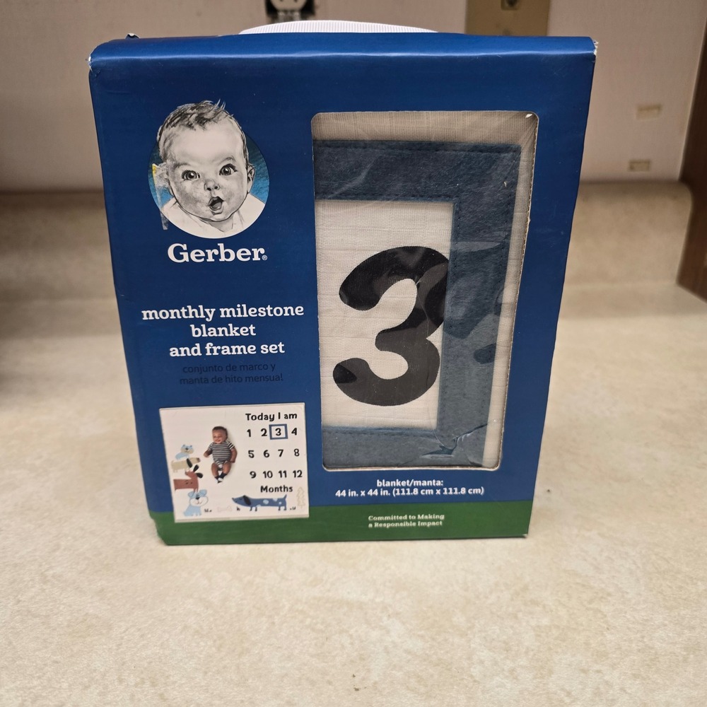 Gerber Monthly Milestone Blanket and Frame Set Dog Animal‎ Theme 44x44 New
